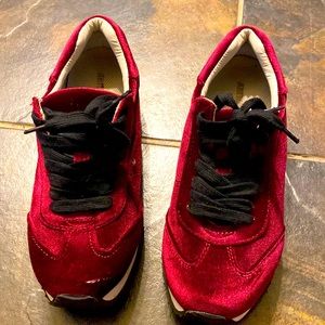 Maroon Velvet Sneakers